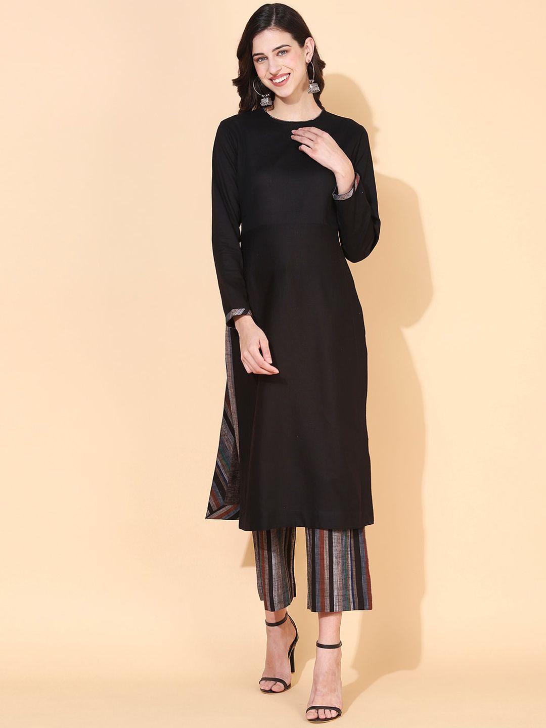 fashor-women-solid-pure-cotton-kurta-with-trousers
