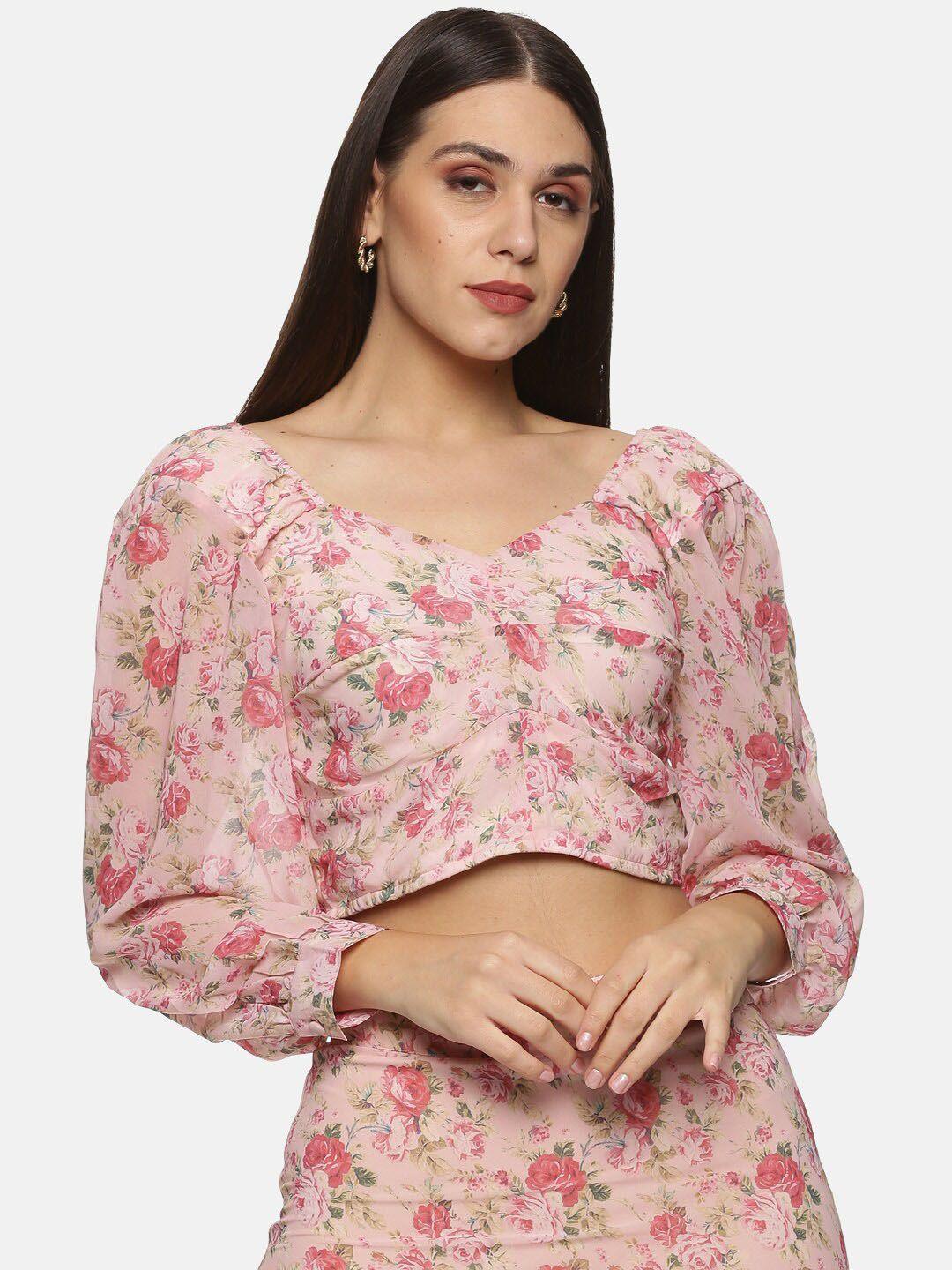 here&now-floral-print-sweetheart-neck-chiffon-crop-top