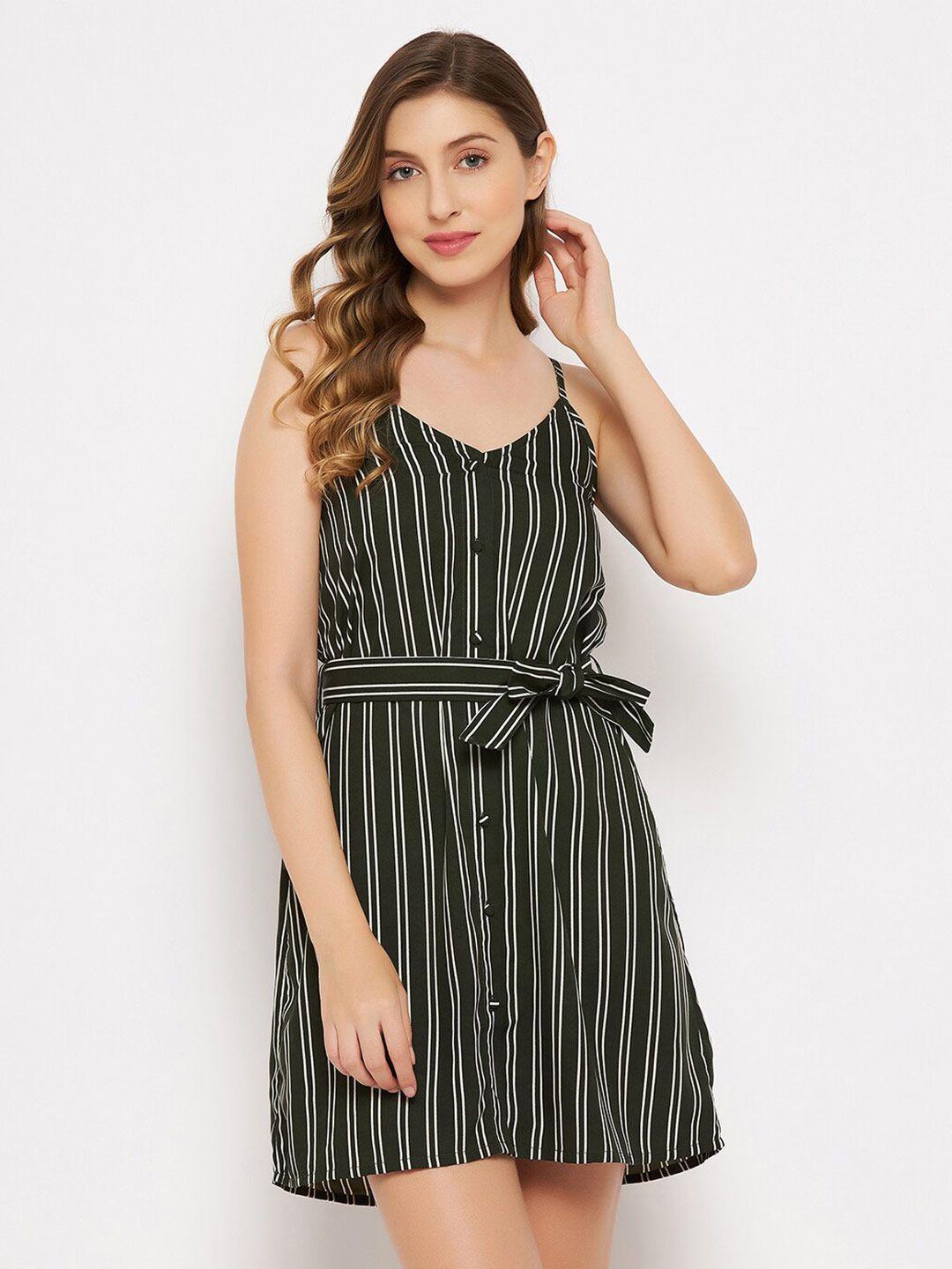 clovia-striped-belted-a-line-dress