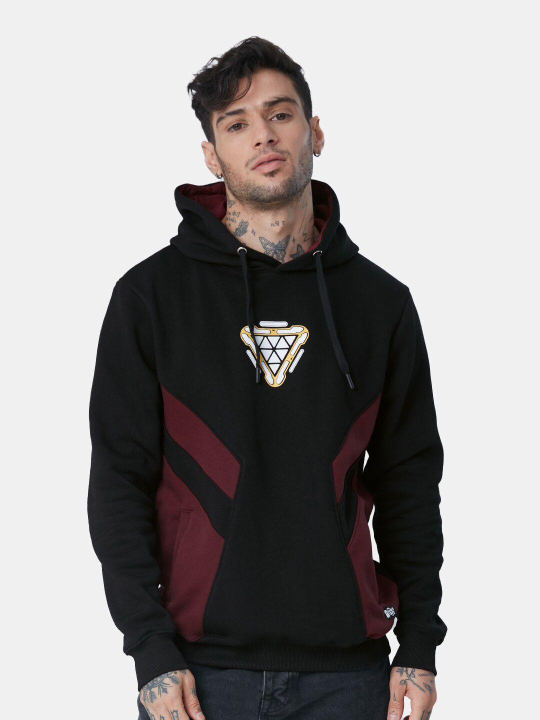 the-souled-store-men-black-printed-hooded-sweatshirt