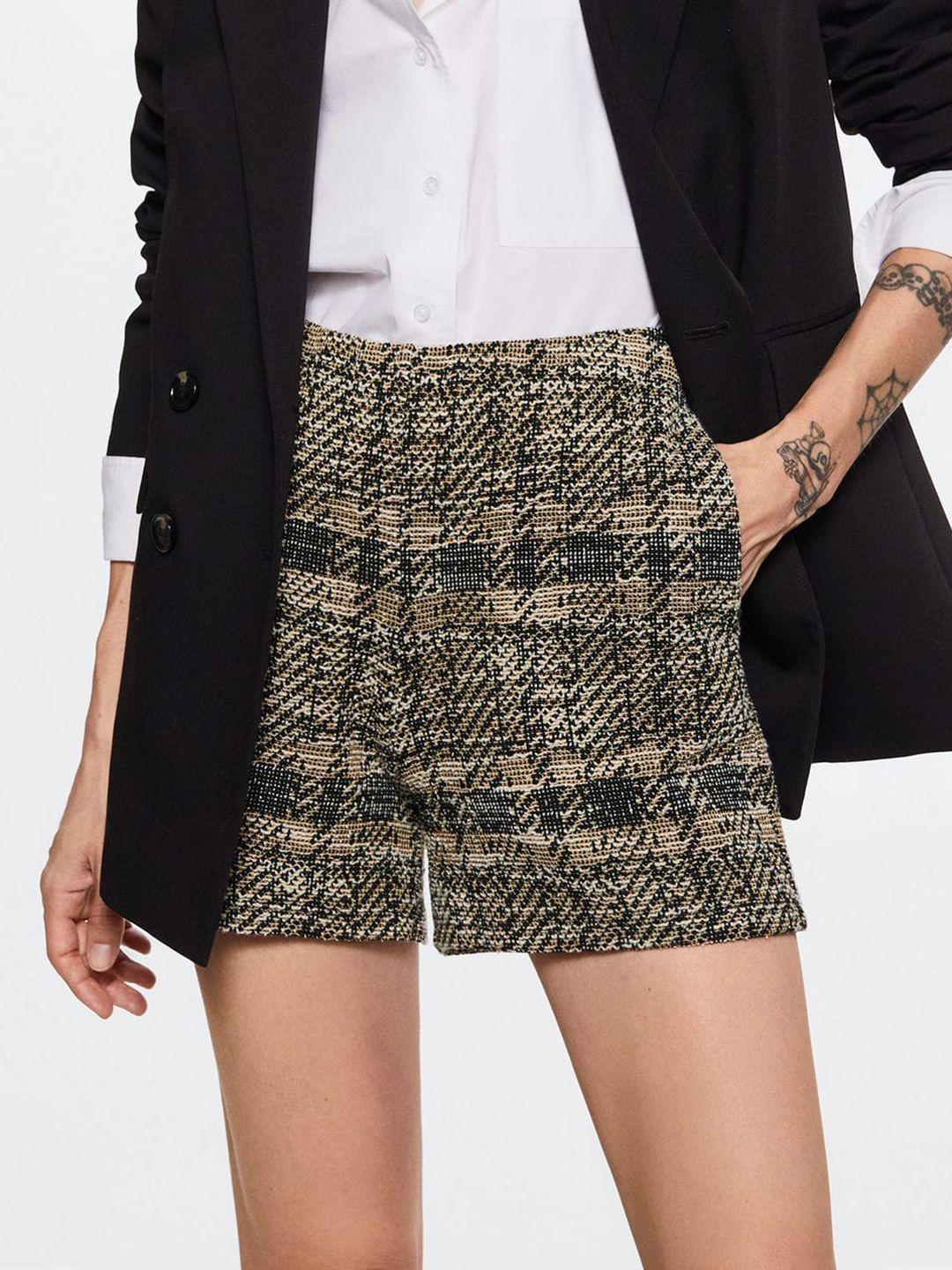 mango-women-self-design-tweed-shorts