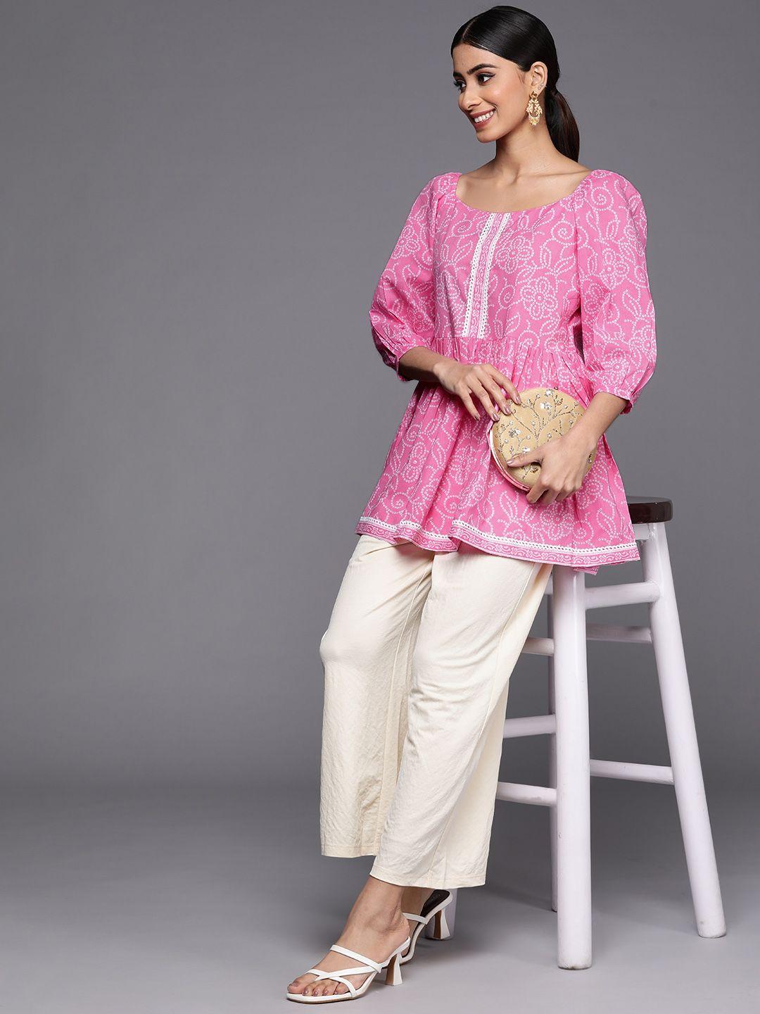 libas-women-bandhani-printed-square-neck-puff-sleeves-pure-cotton-empire-kurti