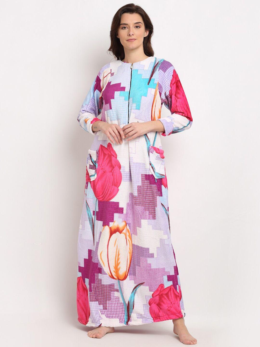 jinfo-women-floral-printed-fleece-maxi-nightdress