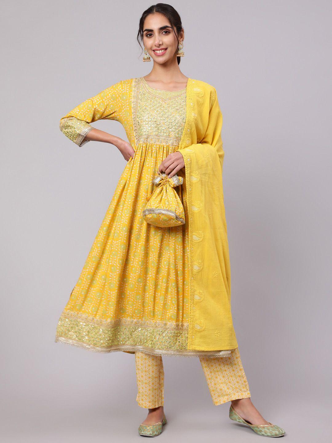 nehamta-floral-printed-pleated-thread-work-kurta-with-trousers-&-with-dupatta