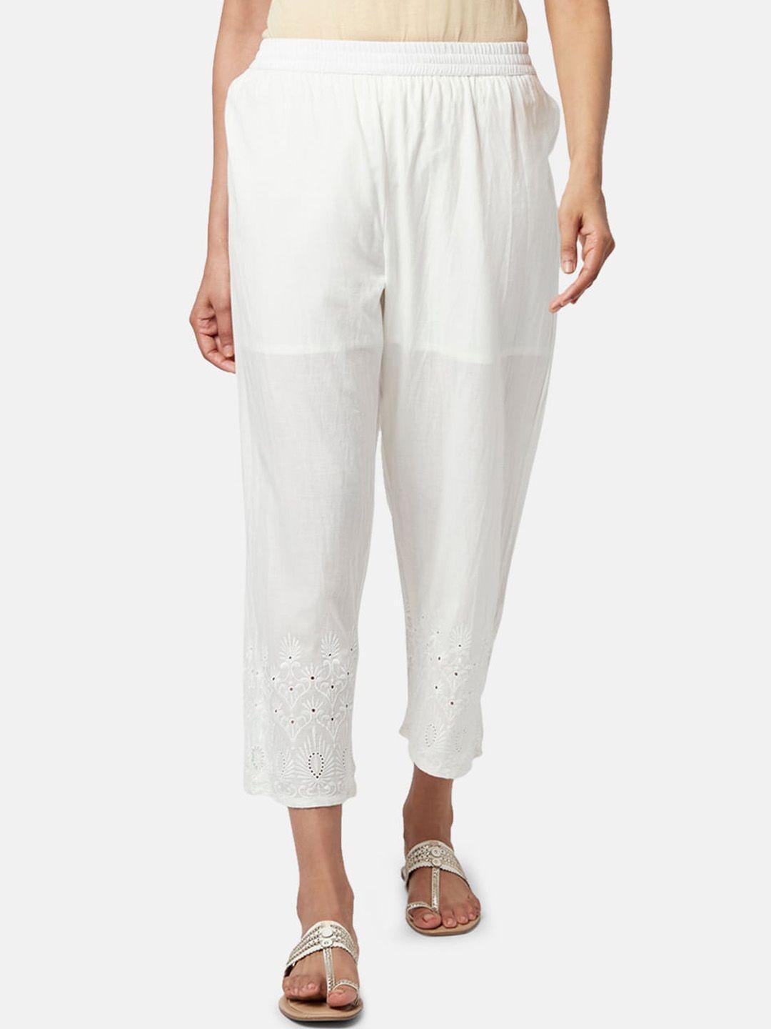 rangmanch-by-pantaloons-women-floral-embroidered-cotton-trousers