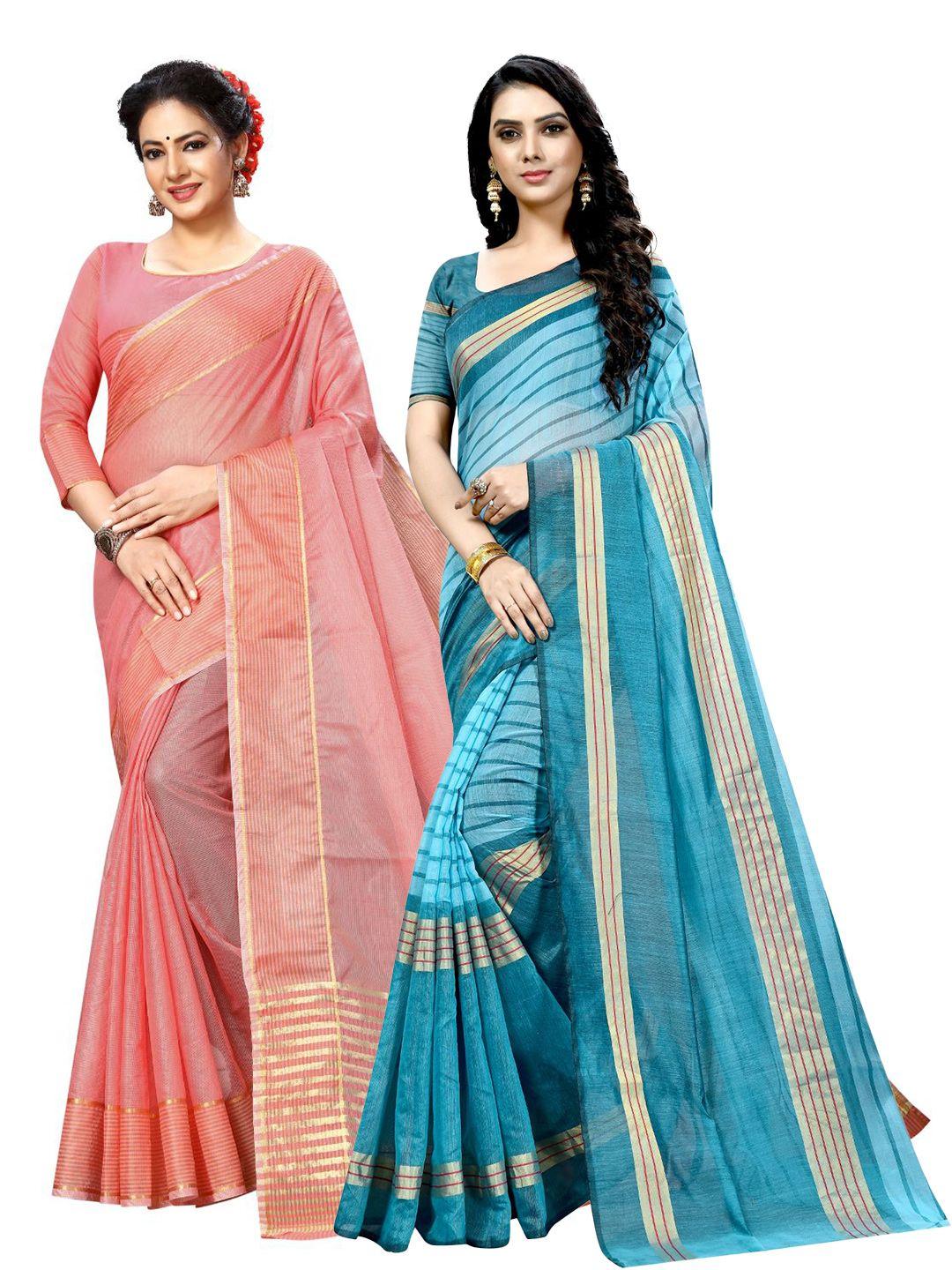 kalini-peach-coloured-&-blue-striped-ilkal-saree