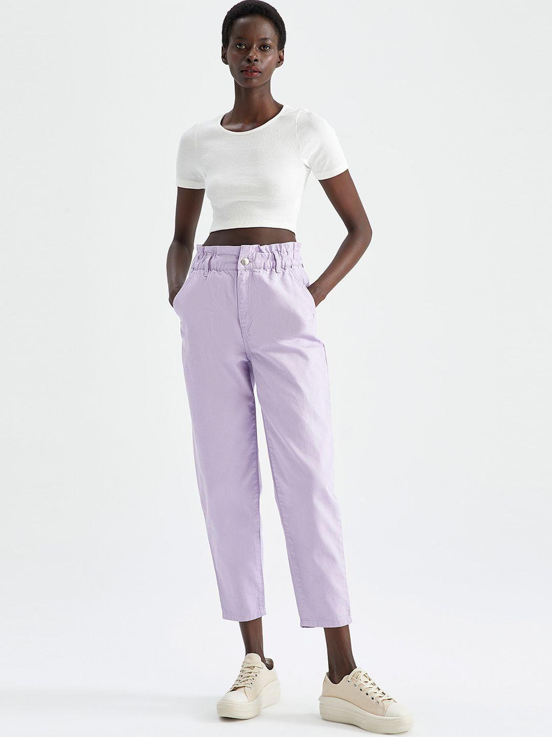 defacto-women-high-rise-pure-cotton-trousers