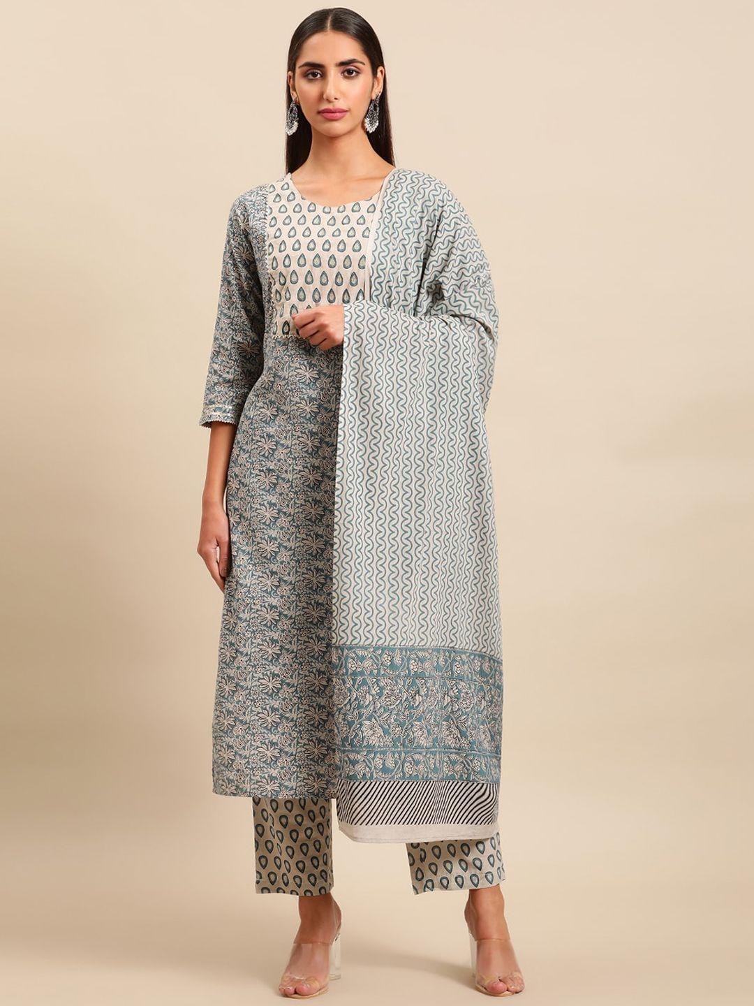 sangria-women-floral-printed-pure-cotton-kurta-with-trousers-&-dupatta