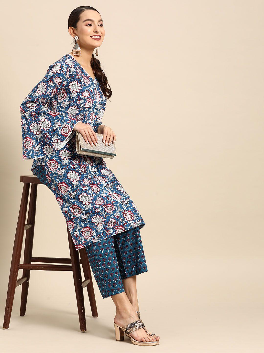 sangria-women-ethnic-motifs-printed-pure-cotton-kurti-with-trousers