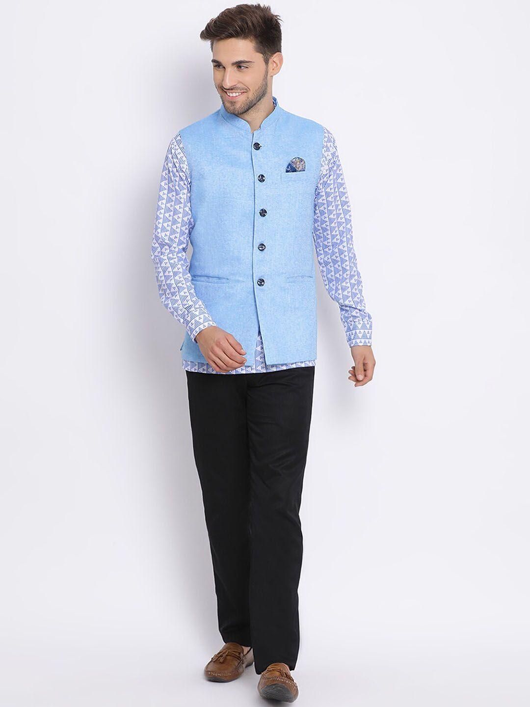 hangup-trend-men-ethnic-motifs-printed-pure-cotton-kurta-&-churidar-with-nehru-jacket