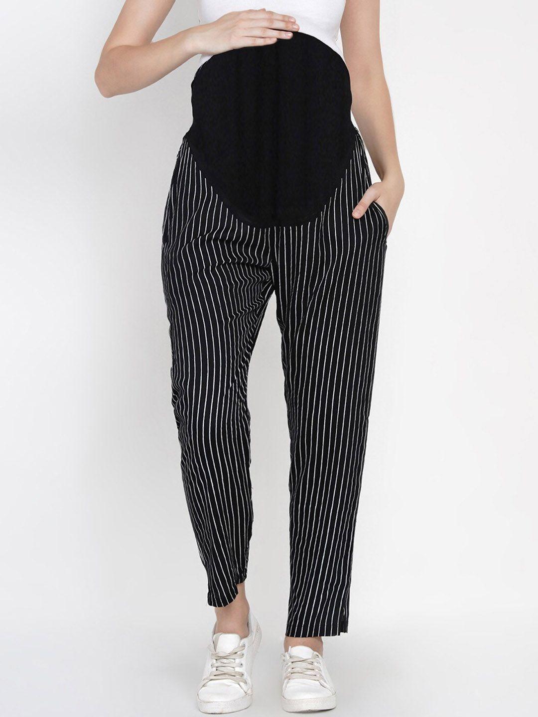 mine4nine-women-striped-plain-maternity-trousers