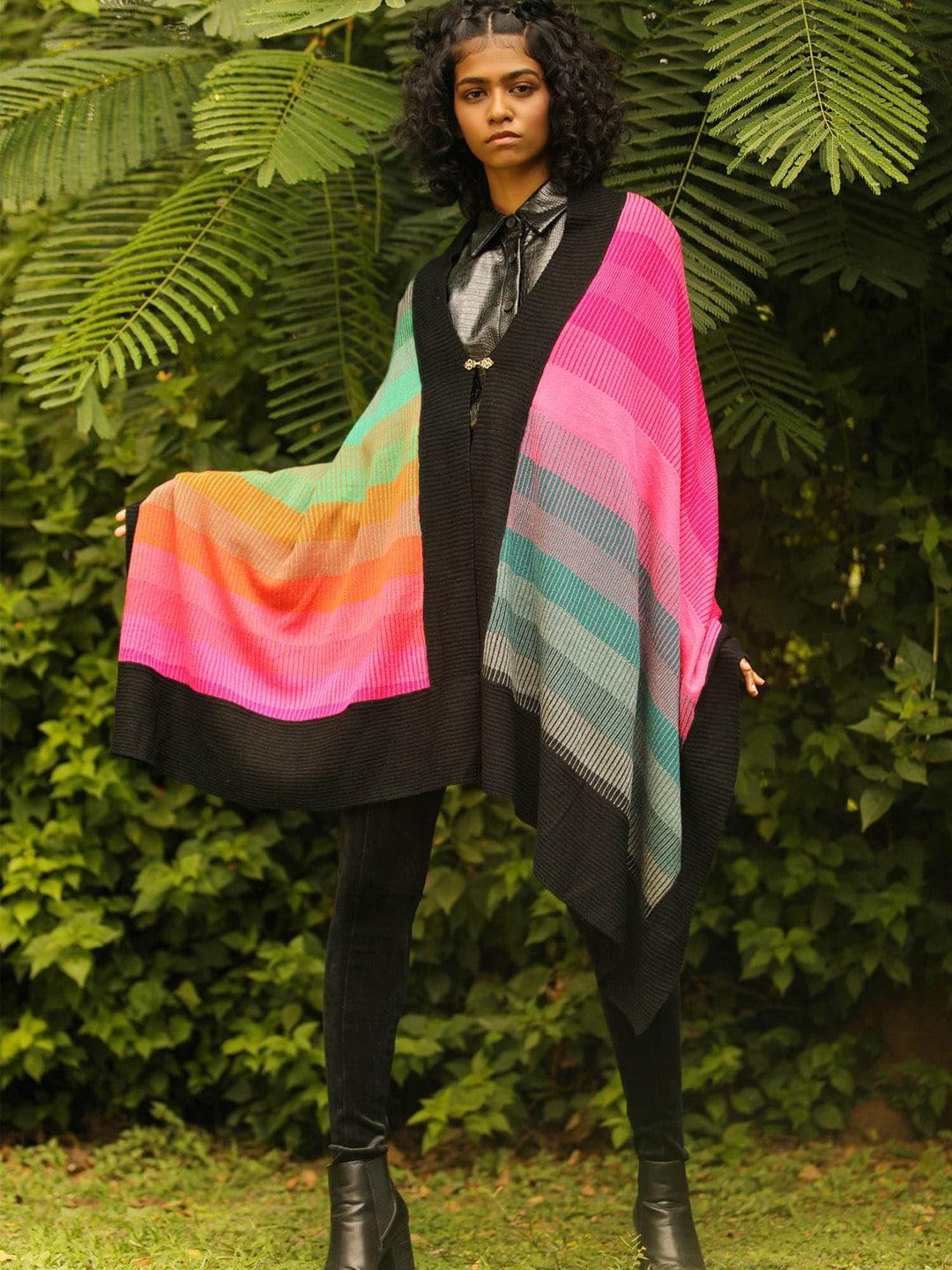 khaleej-women-wool-colourblocked-longline-poncho