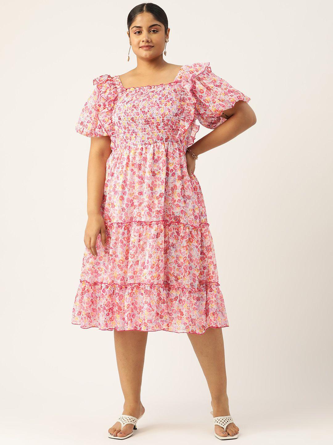 antheaa-curve-plus-size-floral-printed-smocked-tiered-chiffon-midi-dress