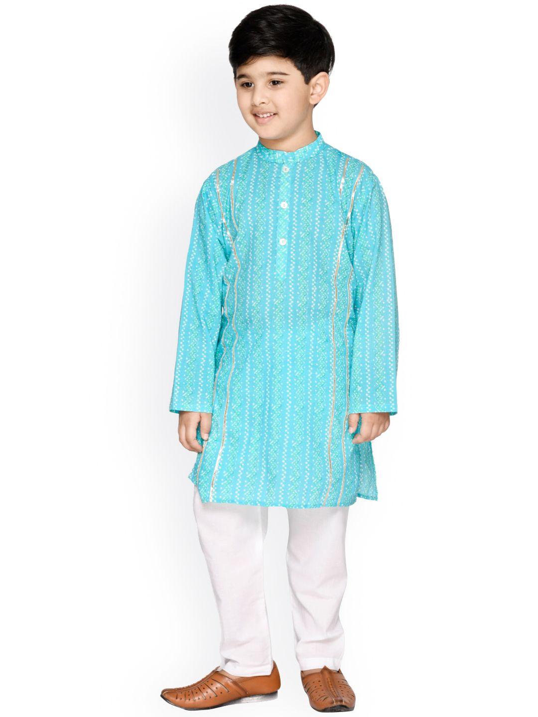 saka-designs-boys-bandhani-printed-pure-cotton-kurta-with-pyjamas