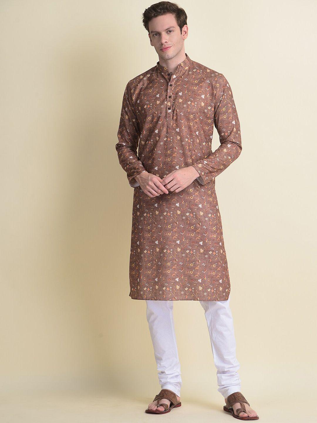 namaskar-men-floral-printed-mandarin-collar-pure-cotton-kurta-with-churidar