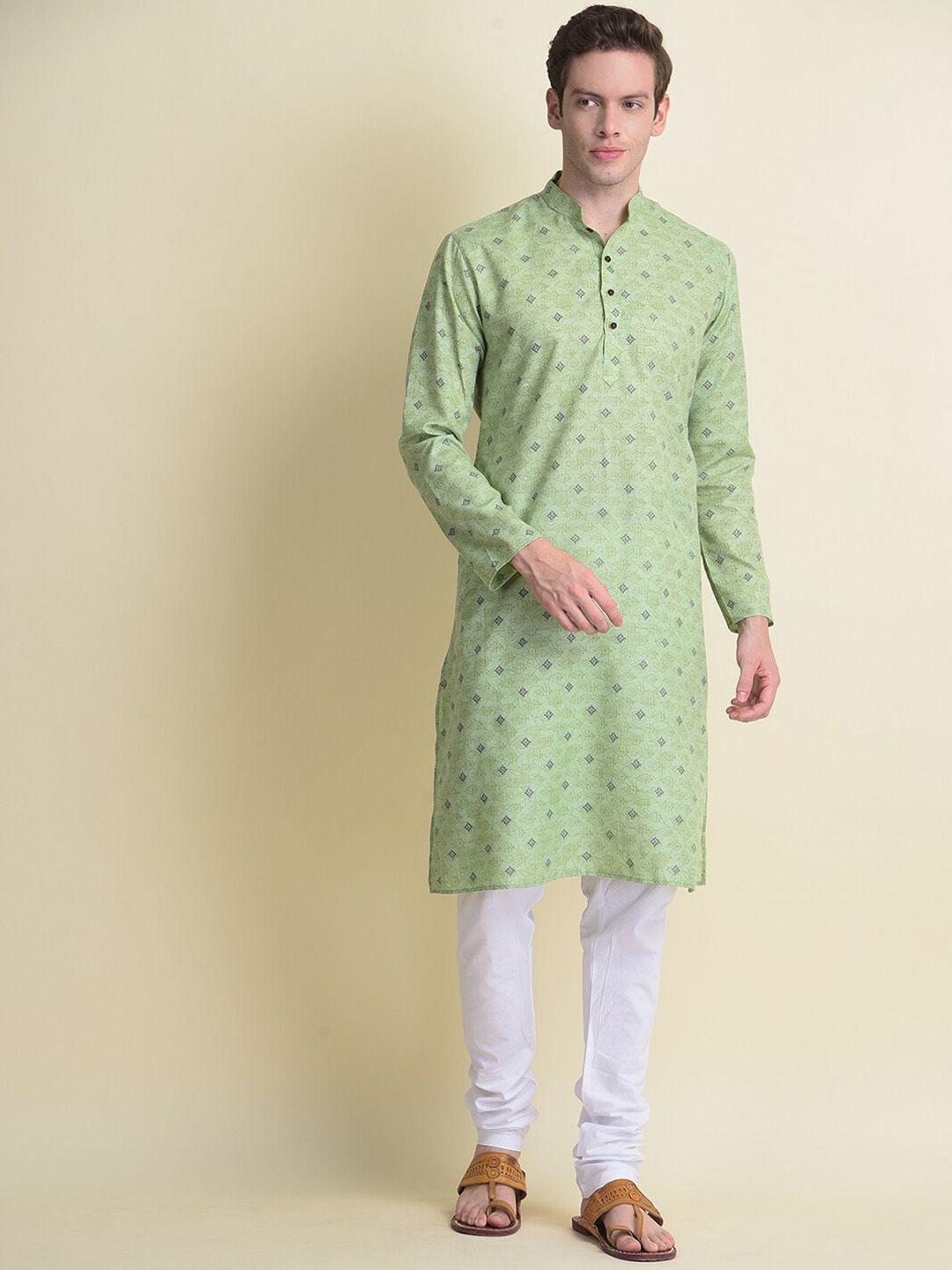 namaskar-men-printed-mandarin-collar-pure-cotton-kurta-with-churidar