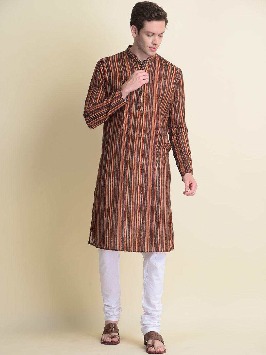 namaskar-men-striped-pure-cotton-kurta-with-churidar