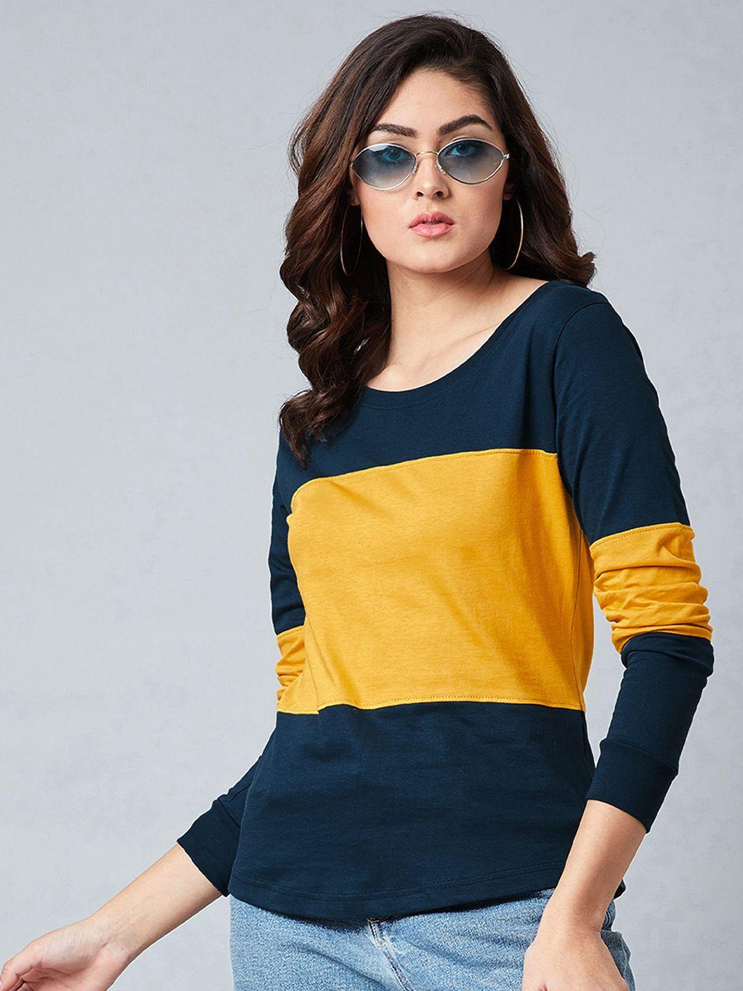 ausk-women-colourblocked-round-neck-cotton-t-shirt
