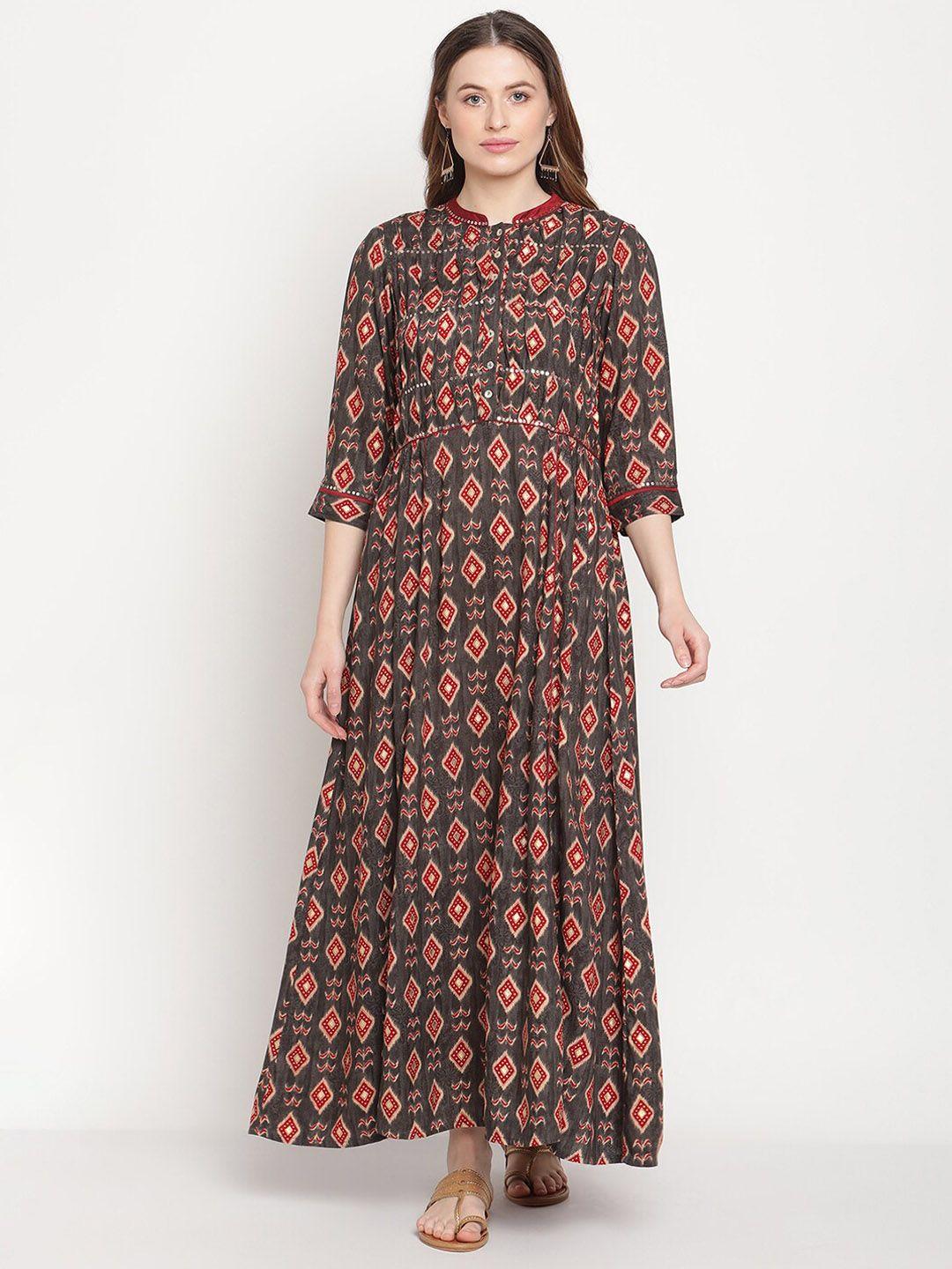 be-indi-ikat-printed-a-line-flared-maxi-ethnic-dress