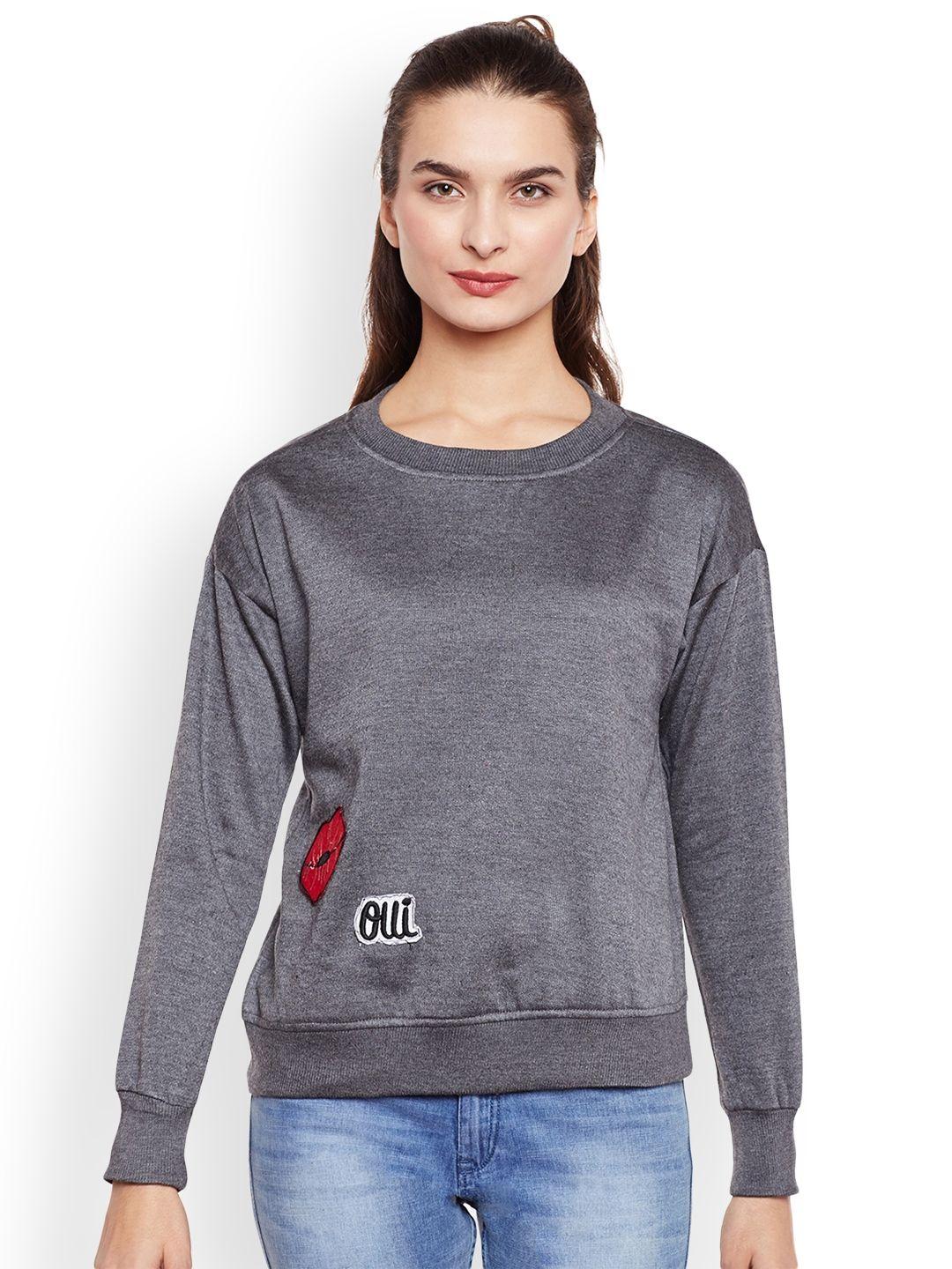 belle-fille-women-grey-solid-sweatshirt