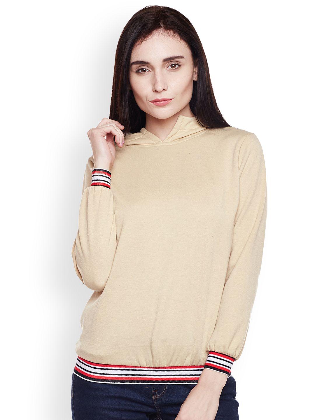 belle-fille-women-beige-solid-hooded-sweatshirt