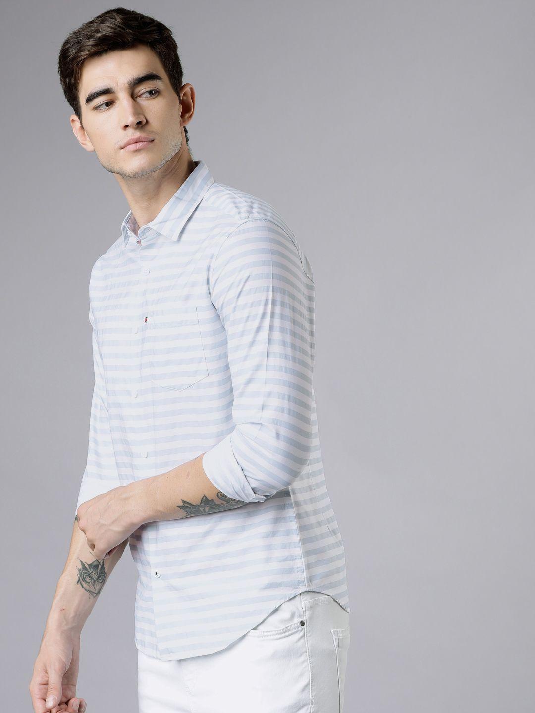 highlander-by-rohit-sharma-men-white-&-blue-slim-fit-striped-casual-shirt