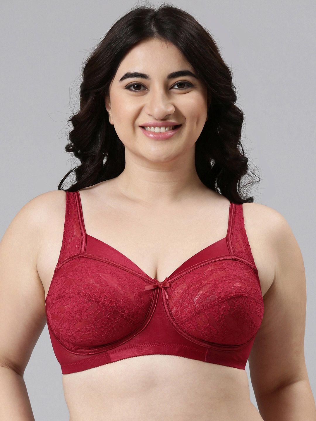 enamor-women-maroon-non-padded-non-wired-full-support-lace-bra-with-sectioned-cups---fb06