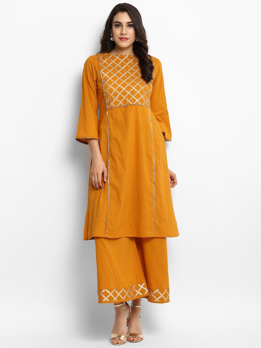 bhama-couture-women-yellow-embellished-kurta-with-palazzos