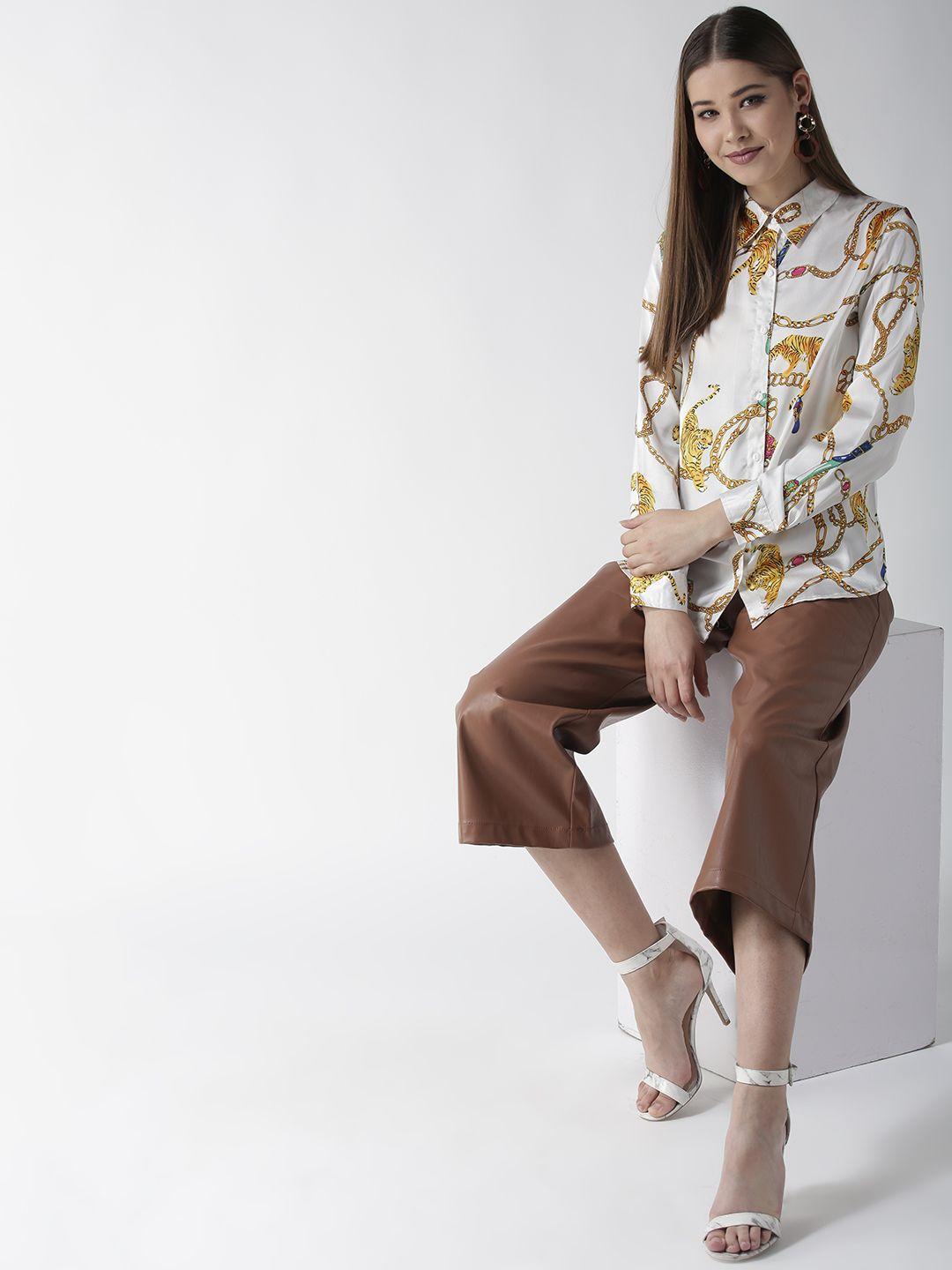 stylestone-women-white-&-mustard-yellow-classic-fit-printed-casual-shirt
