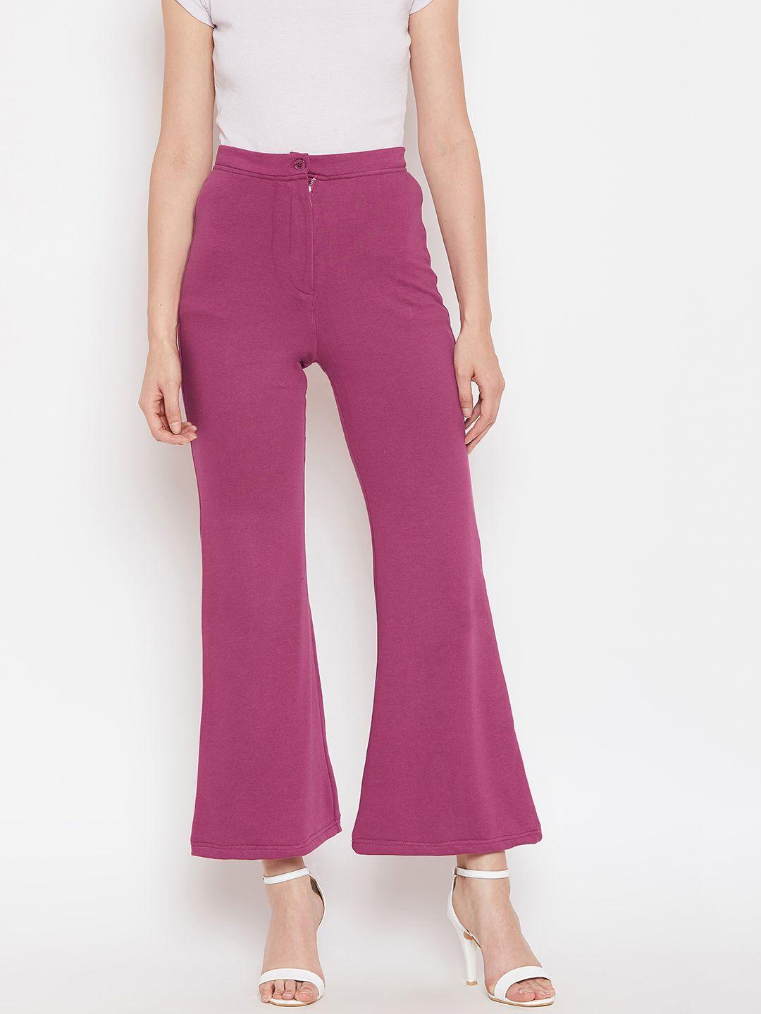 alsace-lorraine-paris-women-magenta-high-rise-solid-bootcut-trousers