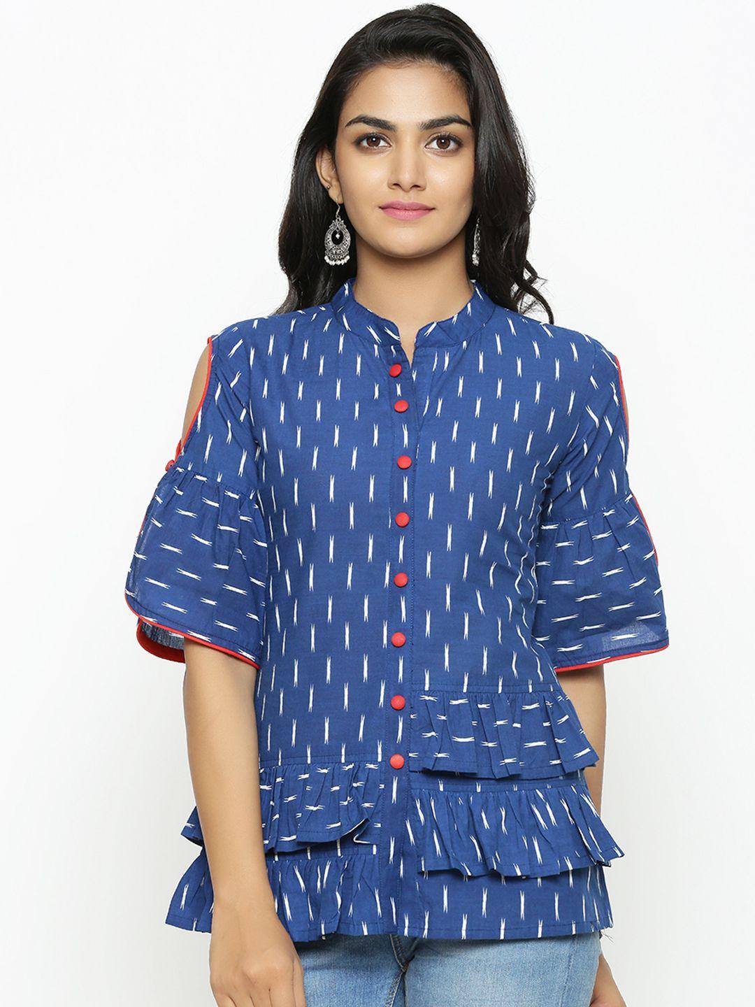 yash-gallery-women-blue-printed-tiered-top