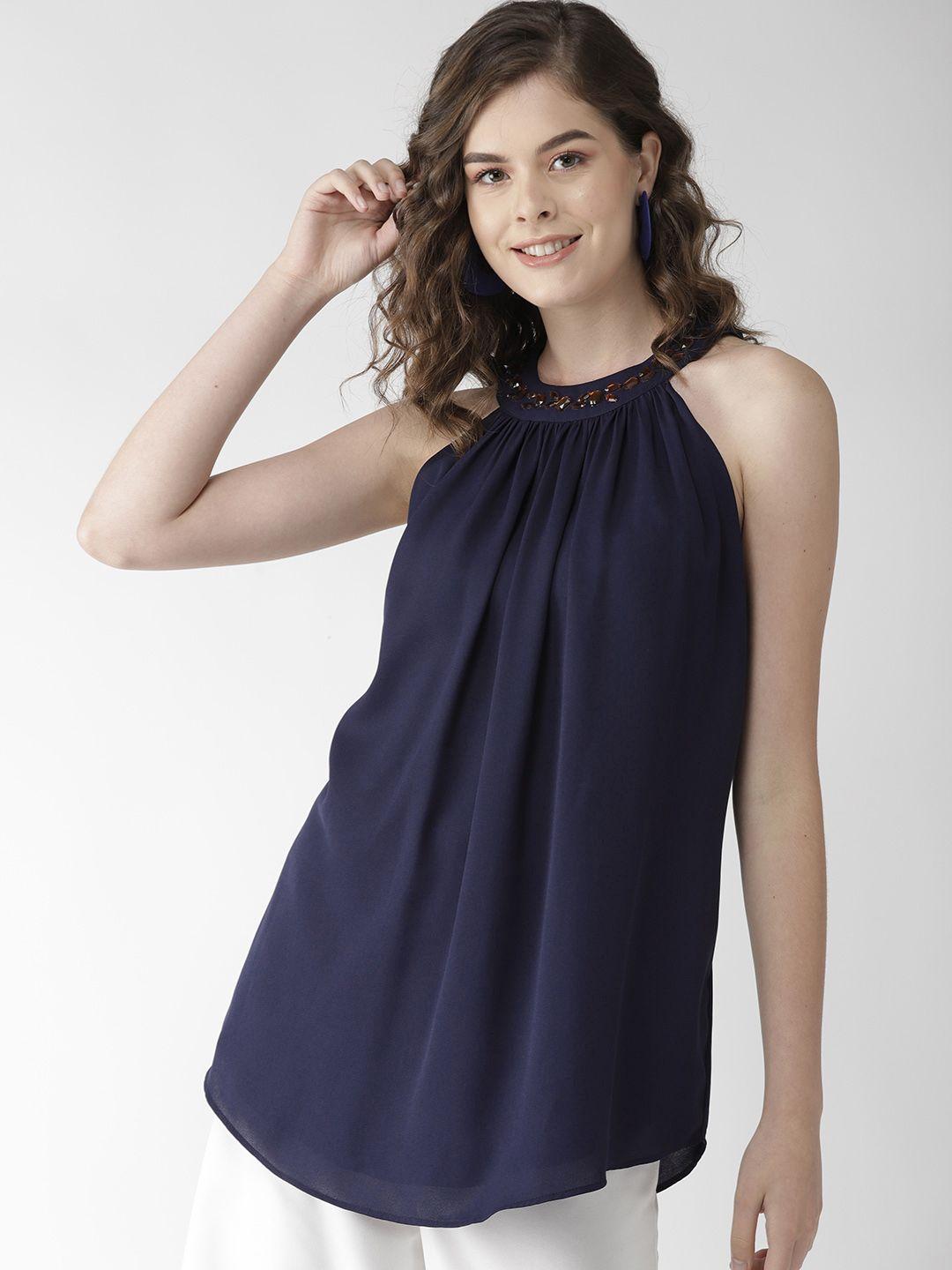 quiero-women-navy-blue-embellished-a-line-top