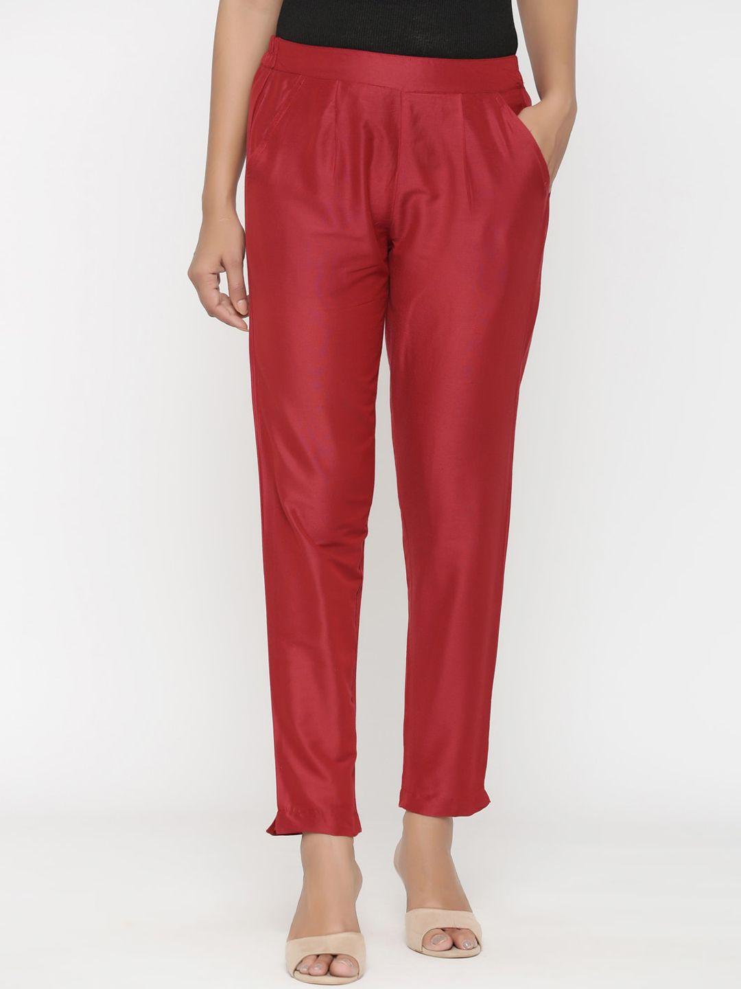 rangmayee-women-maroon-slim-fit-solid-cigarette-trousers