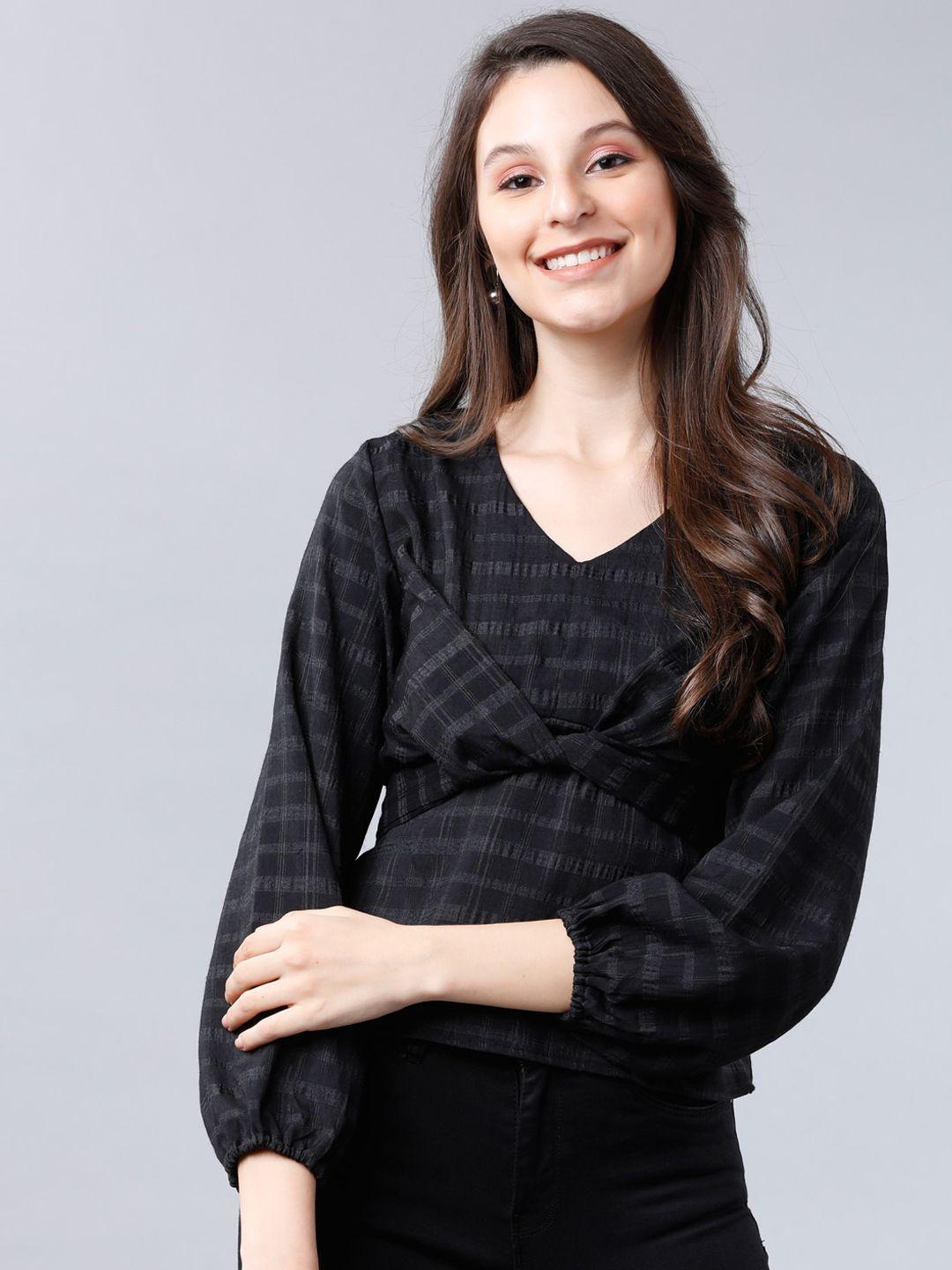 tokyo-talkies-women-black-checked-styled-back-top