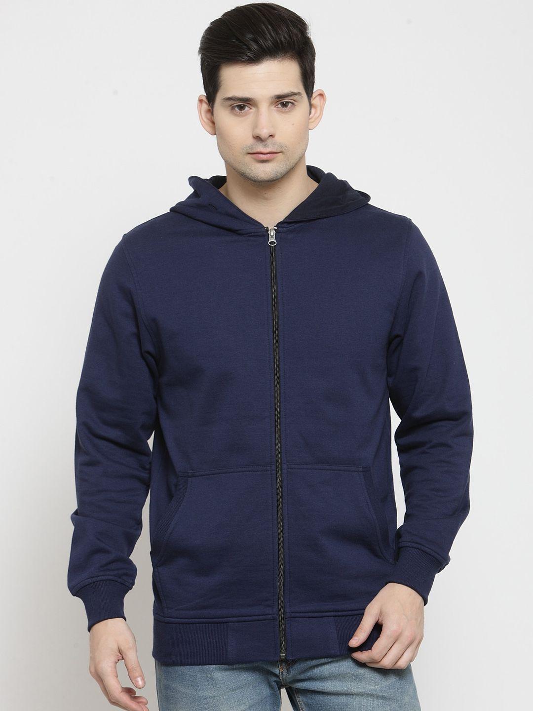 kalt-men-navy-blue-solid-hooded-sweatshirt