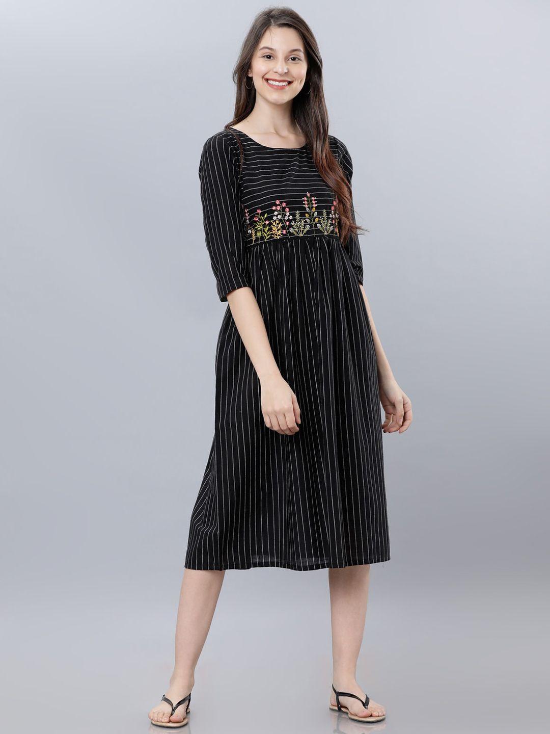 vishudh-women-black-striped-empire-dress