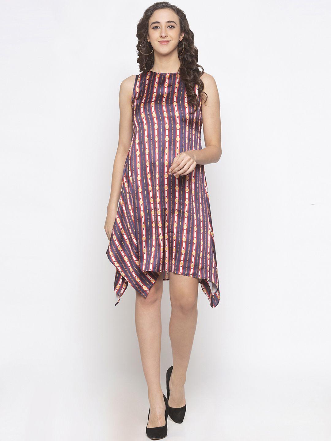 globus-women-blue-&-red-striped-fit-and-flare-dress