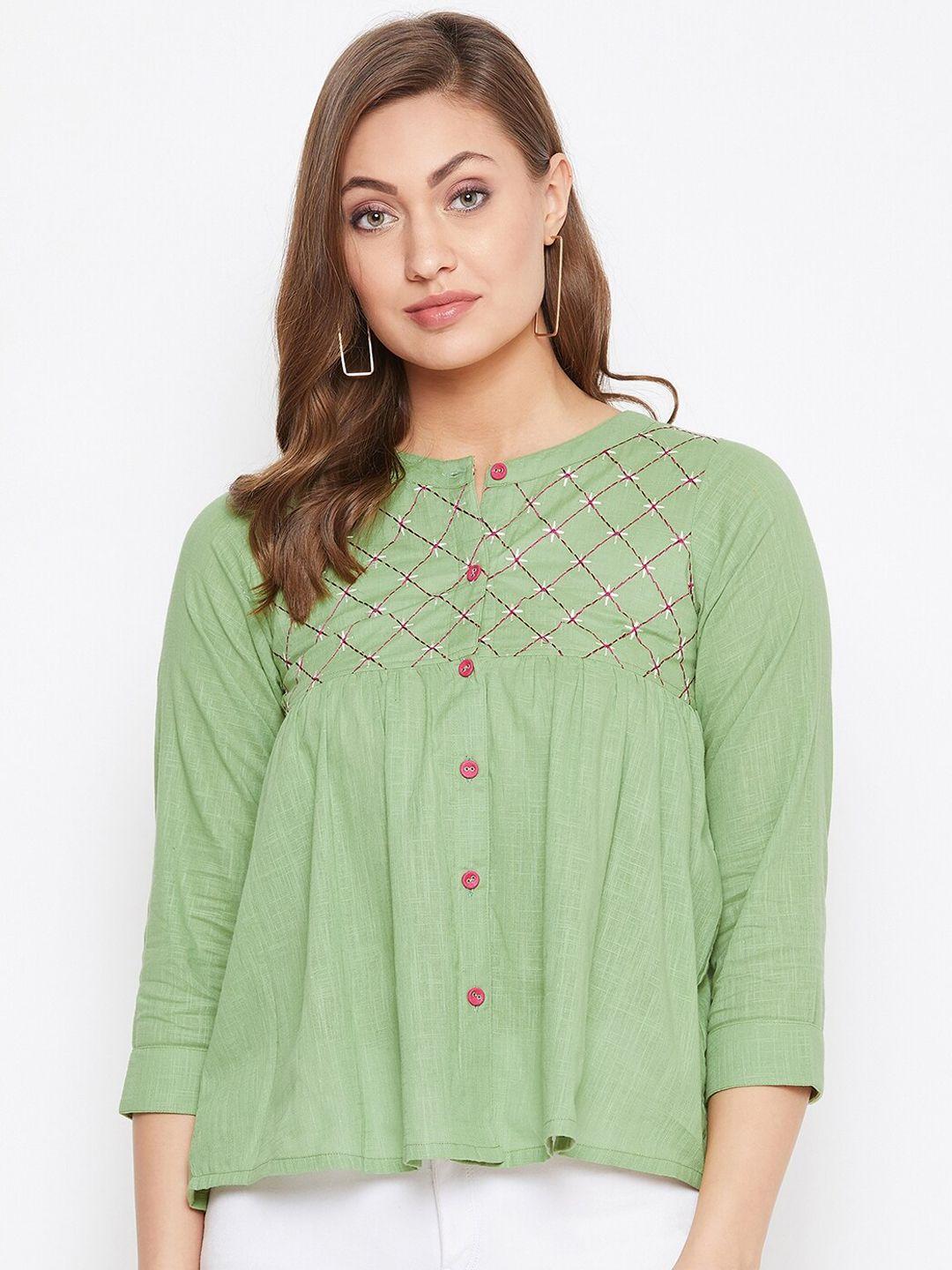 winered-women-green-embroidered-top