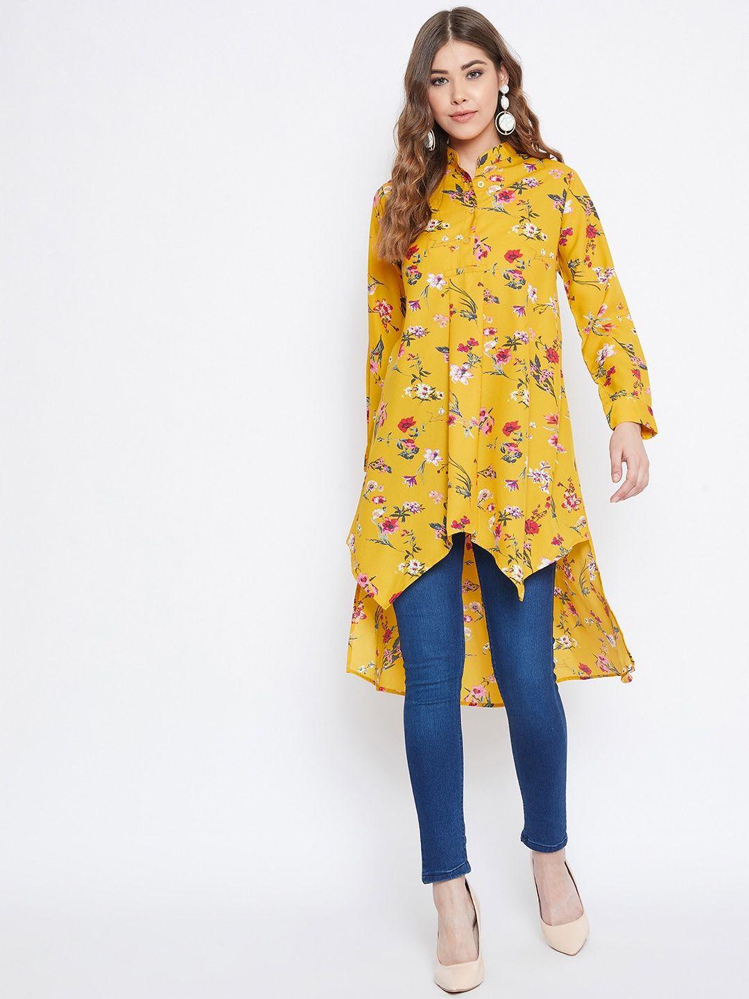 berrylush-women-yellow-floral-printed-mandarin-collar-crepe-shirt-style-longline-top