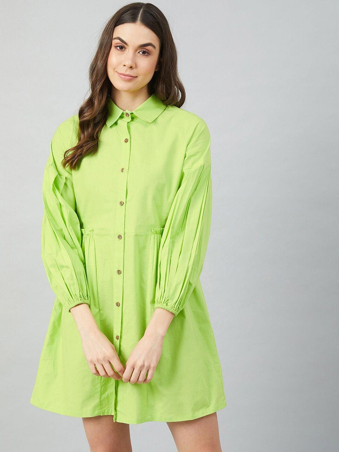 athena-women-fluorescent-green-cotton-shirt-dress