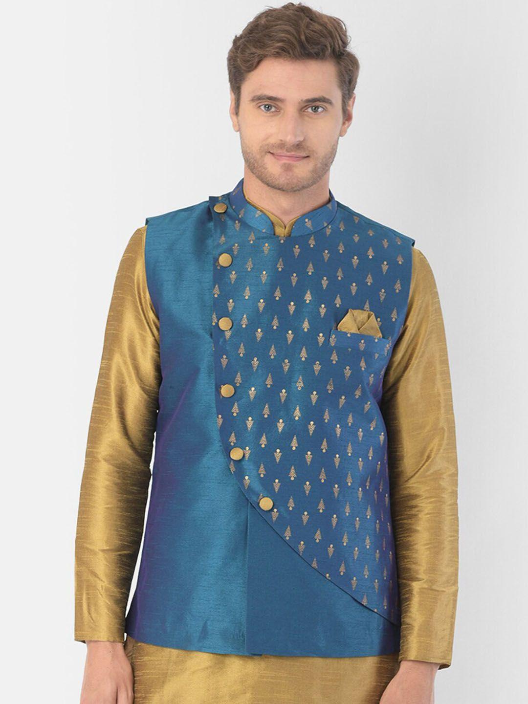 deyann-men-blue-&-gold-coloured-printed-woven-nehru-jacket