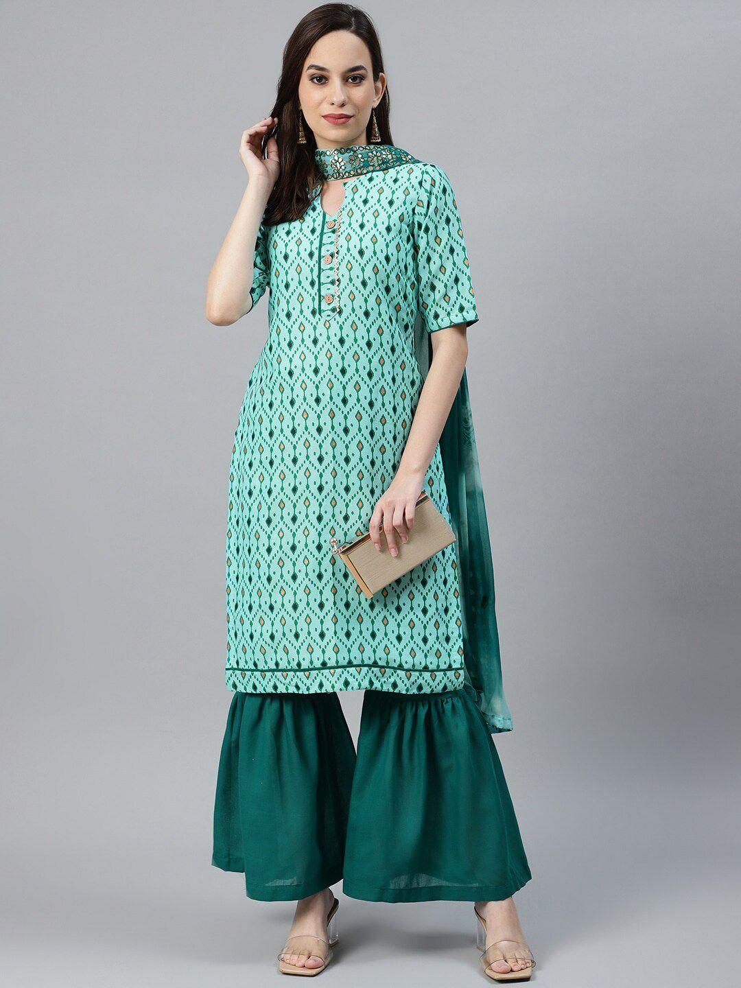 chhabra-555-green-&-blue-cotton-blend-unstitched-dress-material