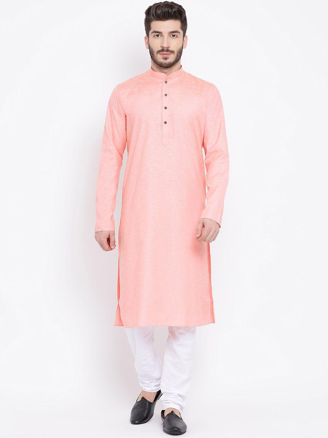 namaskar-men-pink-cotton-solid-kurta