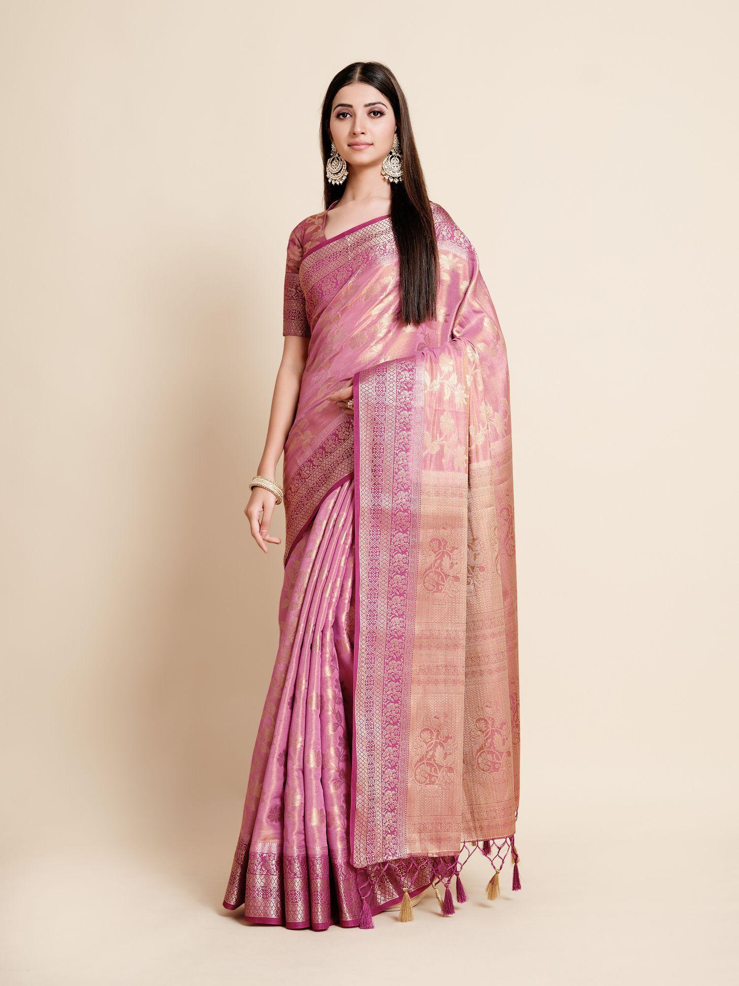 women-traditional-ussi-kanjivaram-art-silk-pink-saree-with-unstitched-blouse