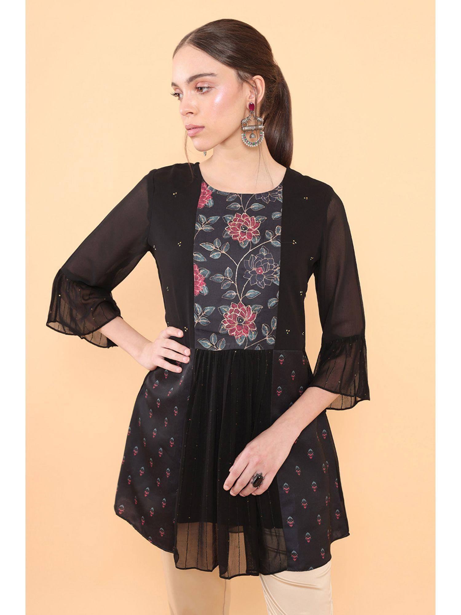 women-black-georgette-printed-tunic