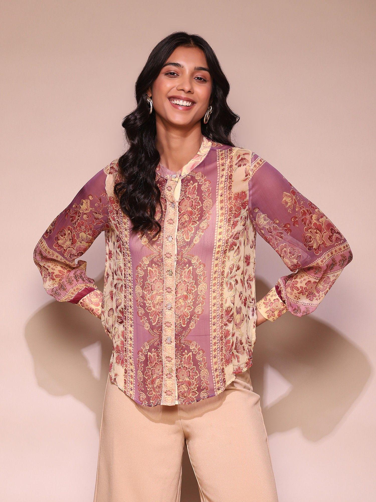 purple-floral-print-shirt-blouse-with-inner-(set-of-2)