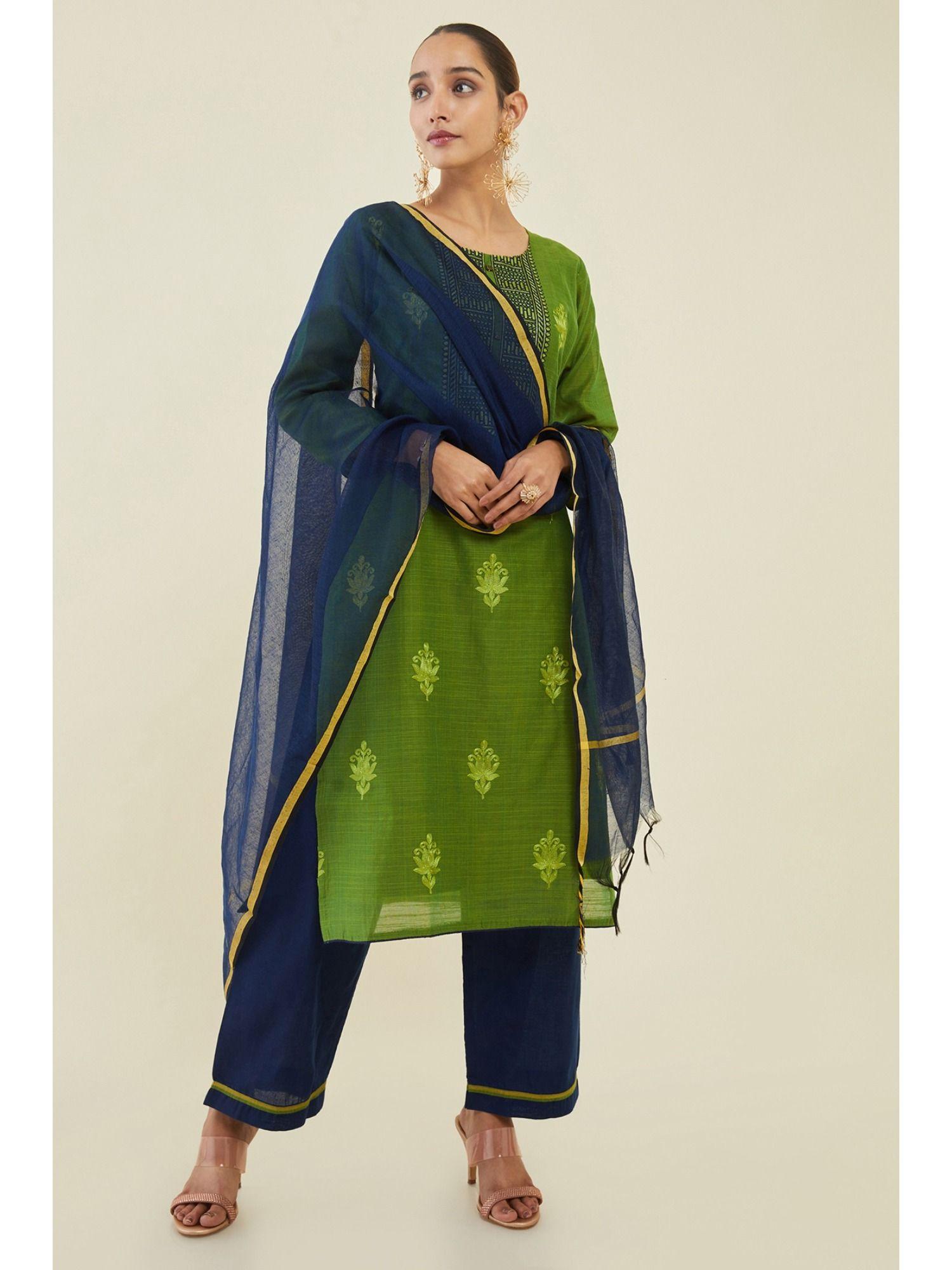 women-green-silk-embroidered-dress-material-(set-of-3)