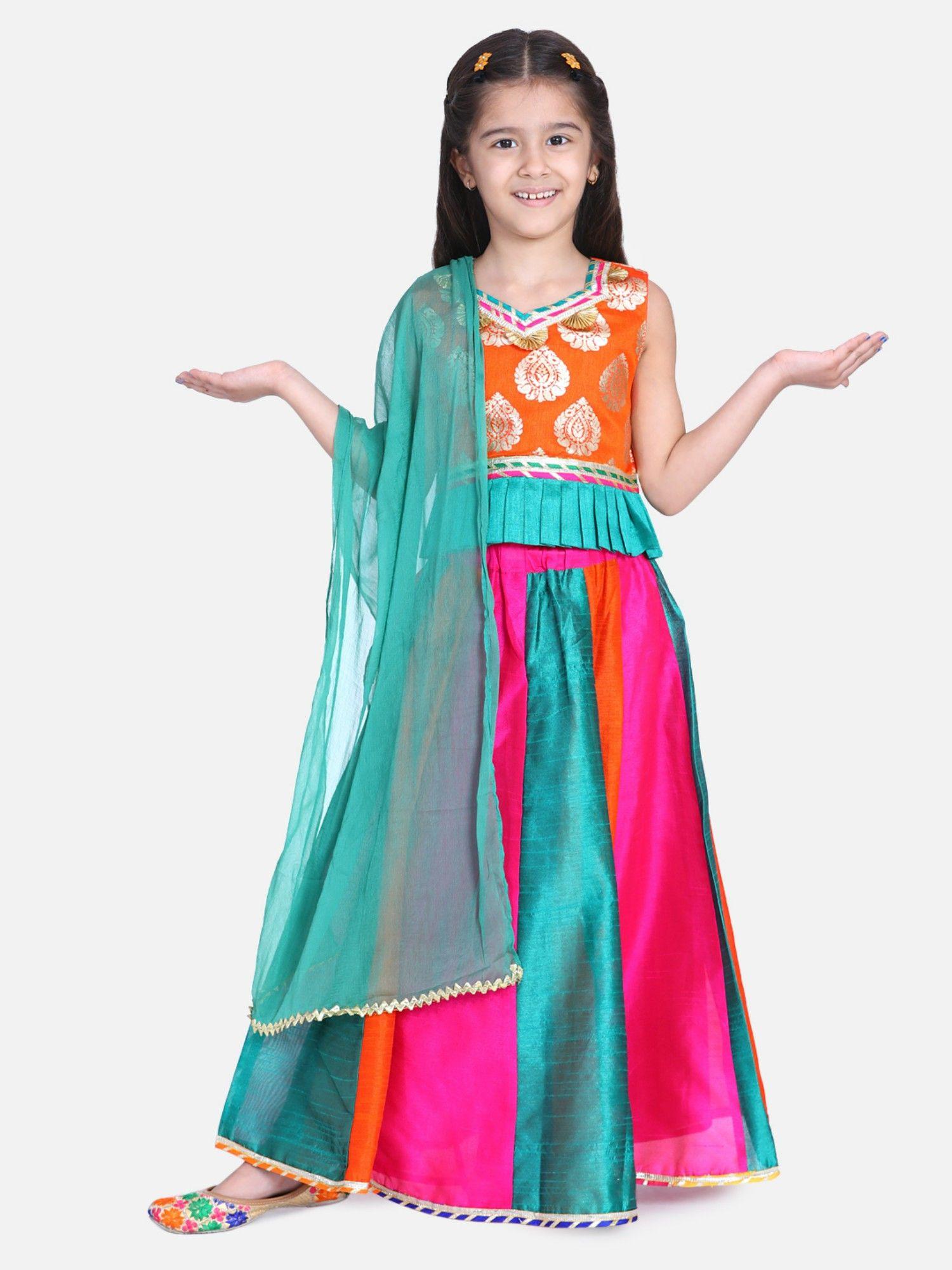 festive-kali-lehenga-with-sleeveless-choli--orange-(set-of-3)