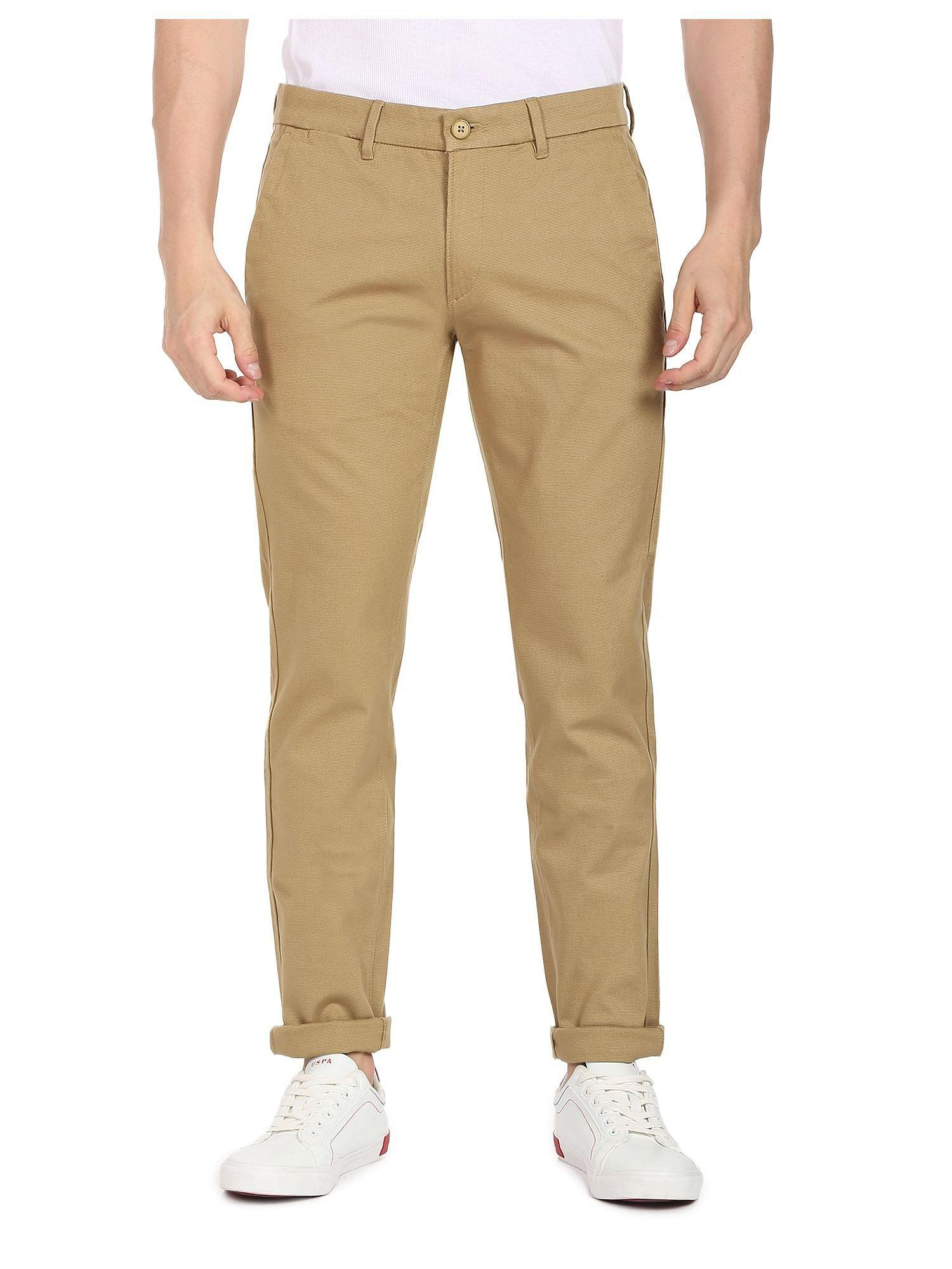 men-beige-mid-rise-denver-slim-fit-casual-trousers