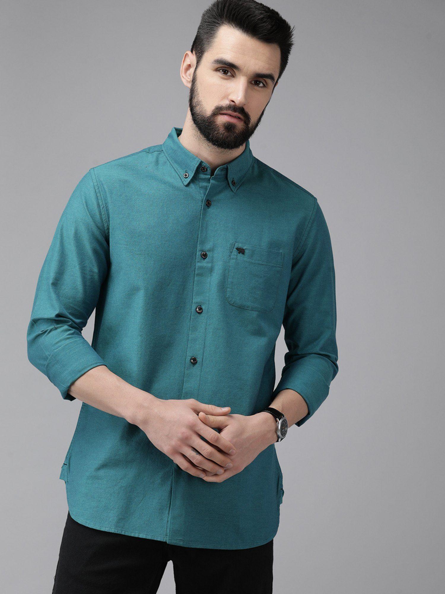 men-teal-solid-cotton-casual-shirt